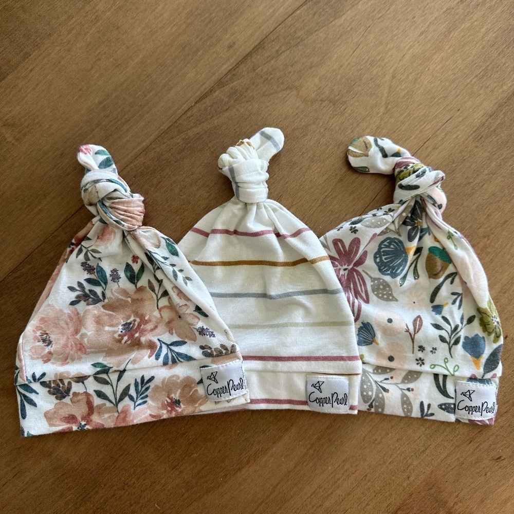 3-Piece Copper Pearl Baby Hat Bundle